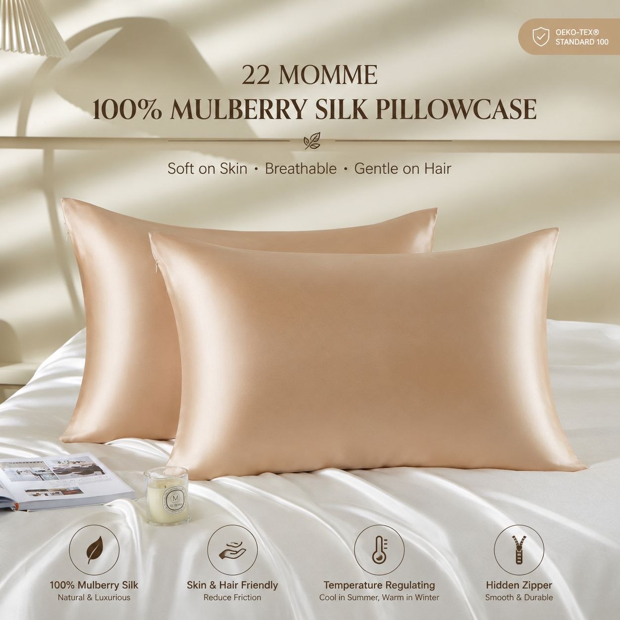 Veloura 22 Momme Mulberry Silk Pillowcase – Luxury Sleep Essentia