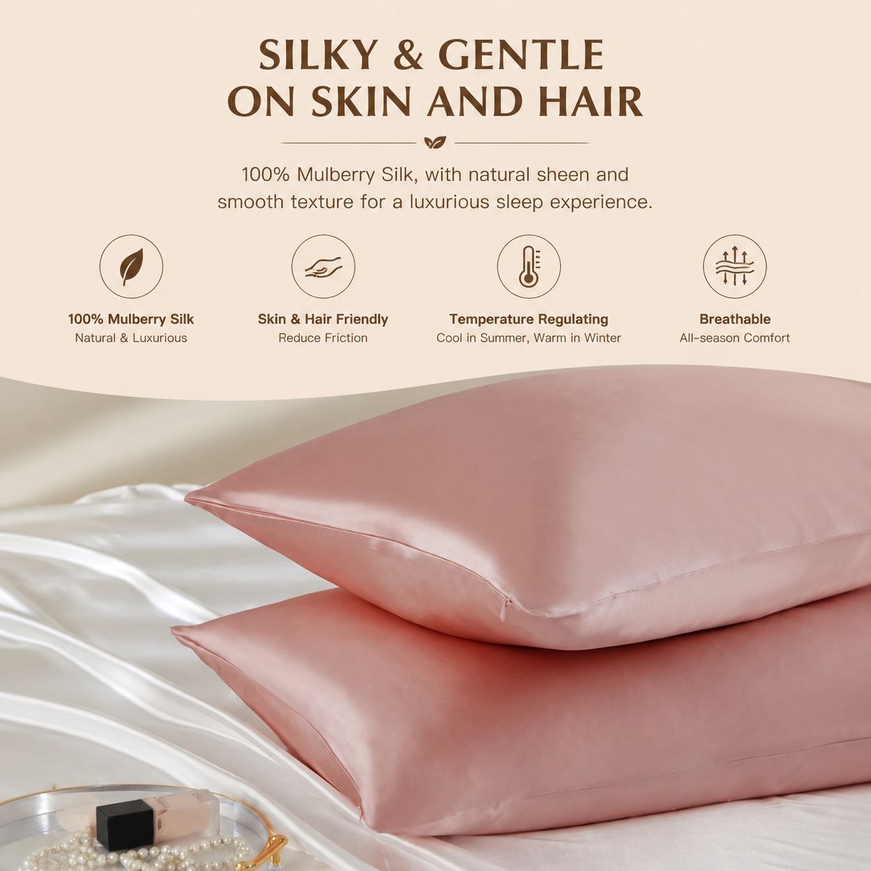 Veloura 22 Momme Mulberry Silk Pillowcase – Luxury Sleep Essentia