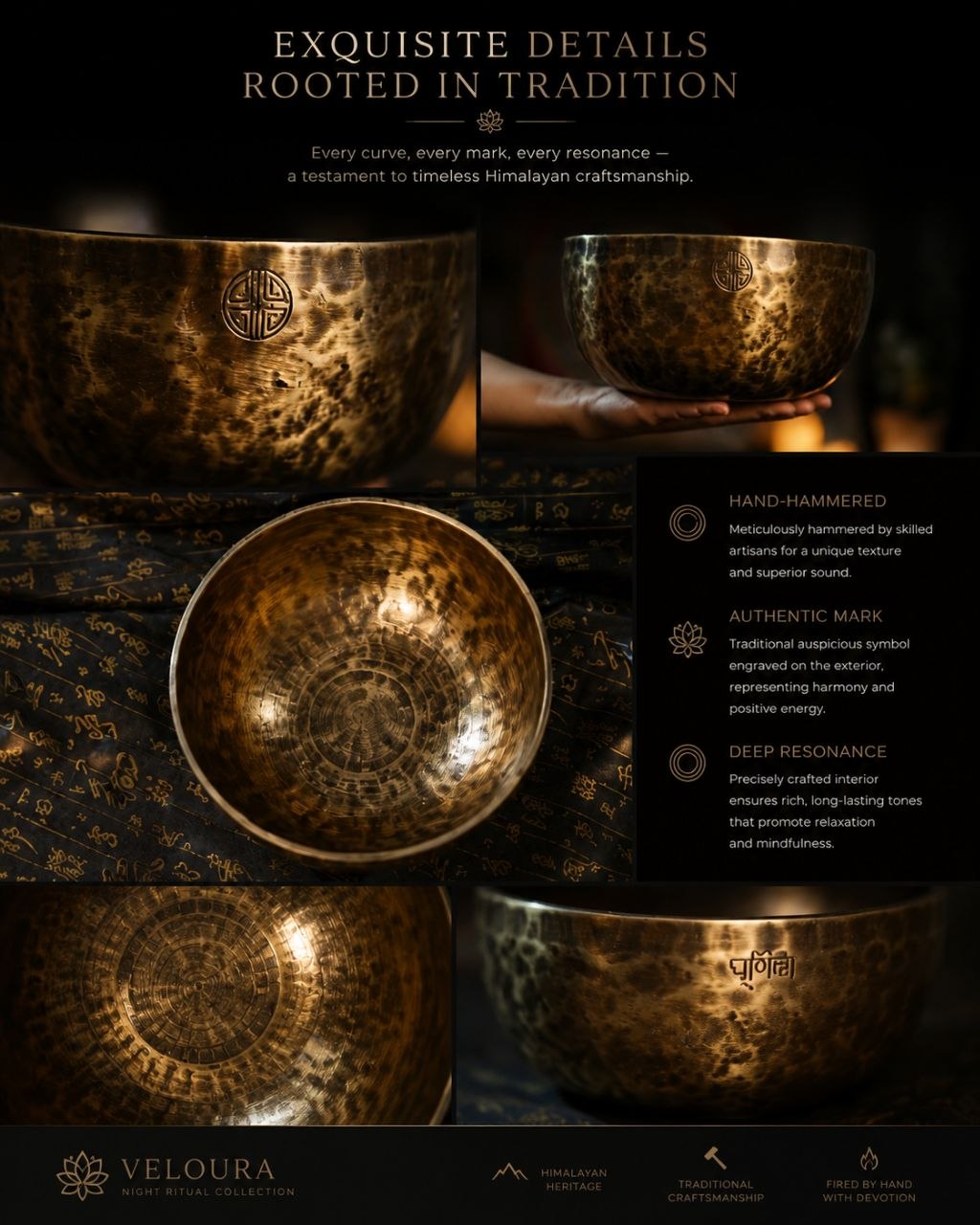 Veloura Handcrafted Himalayan Singing Bowl for Meditation & Sound Healing