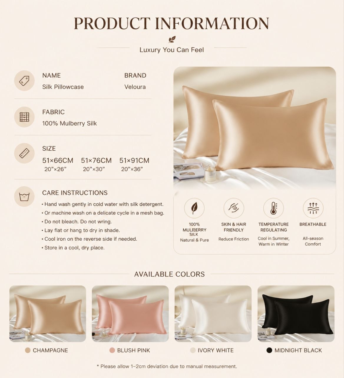 Veloura 22 Momme Mulberry Silk Pillowcase – Luxury Sleep Essentia